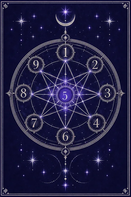 Una ruota d'argento con i numeri da 1 a 9 uniti da una stella